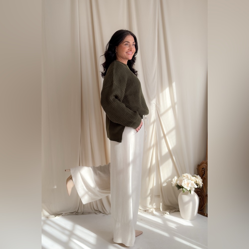 Ivory Linen Blend Wide Leg Drawstring Pants - Picture 13 of 16